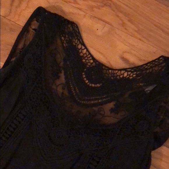 Black Tank w Lace + Embroidered Accents - Picture 2 of 5
